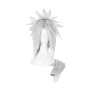WHBHD Jiraiya Cosplay Wig 100cm Larga Plata Gris Resistente al Calor Peluca de Pelo Sintético + Peluca Cap