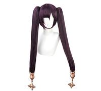 WHBHD Juego Genshin Impact Mona Cosplay Peluca Larga Larga Pelucas púrpuras Rectas con Cola de Caballo Pelente de Cabello sintético Resistente al Calor COS