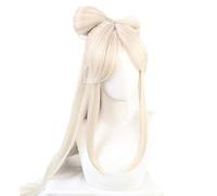WHBHD Juego Genshin Impact Ningguang Cosplay Peluca Larga Larga Pelucas Beige Rectas con Arco Pelo sintético Resistente al Calor Halloween