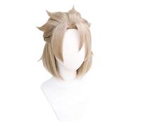WHBHD Juego Genshin Impactar Albedo Cosplay Pelucas Luz Marrón Cosplay Peluca Peluca Corta Braids Pelo sintético Resistente al Calor Halloween