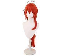 WHBHD Juego genshin impactar diluc Cosplay Peluca Rojo Larga Cola de Caballo Cosplay Pelo pelirrojo Resistente Cabello