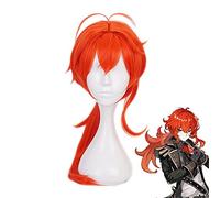 WHBHD Juego genshin impactar diluc Cosplay Pelucas Naranja Rojo Largo Cosplay Peluca Cola de Caballo pañolas Resistente al Calor Resistente al Calor sintético Halloween carniva