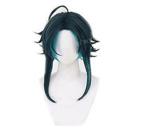 WHBHD Juego Genshin Impactar Xiao Cosplay Peluca Mediosa Dark Green Azul Azul Corta Resistente al Calor Sintético Halloween Pelucas de Juego