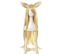 WHBHD K/da AHRI Cosplay Pelucas rubias largas Kda Peluca de Cosplay con Orejas Cabello sintético Resistente al Calor de Halloween
