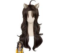 WHBHD Leona Cosplay Twisted Wonderland Cosplay Hombres Larga Lamera de Peluca Marrón Rizado con Orejas Anime Cosplay Pelucas Sintéticas Resistentes al Calor