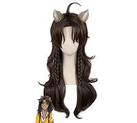 WHBHD Leona Cosplay Twisted Wonderland Cosplay Hombres Larga Lamera de Peluca Marrón Rizado con Orejas Anime Cosplay Pelucas Sintéticas Resistentes al Calor