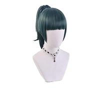 WHBHD Maki zenin Cosplay Peluca jujutsu Kaisen Oscuro Verde Caballo Cola de Caballo Resistente al Calor Resistente al Calor Anime Cosplay Pelucas + Peluca Gorra