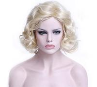 WHBHD Mujeres niñas Rubia Corta Rizado Cosplay Peluca cos Marilyn Monroe Fiesta Fiesta Alta Temperatura Fibra sintética Pelucas de Pelo + Peluca Gorra