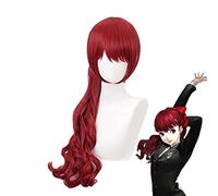 WHBHD Persona 5 yoshizawa Kasumi Peluca Cosplay Traje Rojo Largo Rizado Cola de Caballo Resistente al Calor Pelo sintético Femenino Papel Juego Peluca