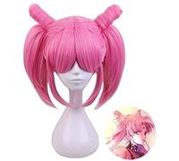 WHBHD Sailor Moon Sailor Chibi USA CHIBIUSA Corto Rosa con Cola de Caballo Clip Resistente al Calor Pelucas de Traje de Cosplay