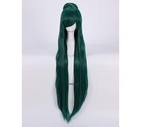 WHBHD Sailor Moon Sailor Plutón Meiou Setsuna Cosplay Pelucas de Cosplay 100 cm Larga Oscuro Verde Resistente al Calor Peluca Sintética Sintético + Peluca Cap + Un Bollo