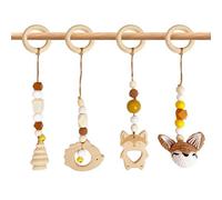 Whcctl 4 Pezzi Palestrina Neonato Montessori, Palestrina Neonato Legno, Giochi per Passeggino da Appendere, Baby Gym con Ciondolo in Legno, per il Gioco e il Fitness dei Bambini (Marrone)