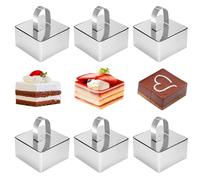 Whcctl 6 Piezas Anillos Cuadrados De Postre, Anillos Mousse Acero Inoxidable, Aros Reposteria De 8cm, Anillo para Cocinar Pastel con Cubierta, Postres Anillo De Comida, para Pasteles, Postres