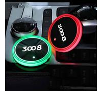 WHDPPP 2 Piezas Luces Portavasos de Coche para Peugeot 3008 - Posavasos Luminiscente de 7 Colores con Carga USB - Lámpara de Ambiente Interior LED