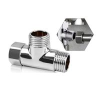 WheatThrive Distribuidor de juntas de tubería de agua en forma de T de latón, adaptador de manguera de ducha de 3 vías G1/2 con 6 arandelas, acabado cromado para baño y cocina