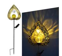 WheatThrive Luz solar de jardín, lámpara en forma de corazón, iluminación de estaca al aire libre, decoración de metal dorado, brillo cálido para patio, césped