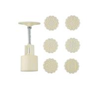 WheatThrive Mooncake - Moldes de prensa para tartas de luna, cortadores de galletas, molde de presión manual para pasteles de flores de 50 g, 6 sellos ABS herramienta para hornear