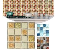 WheatThrive Pegatinas de pared, azulejos de mosaico, protector contra salpicaduras, 10 x 10 cm, despegar y pegar, a prueba de aceite, impermeable, para paredes de cocina, baño, dormitorio, paquete de