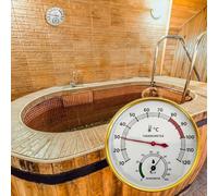 WheatThrive Termómetro e higrómetro de sauna, esfera de cristal arqueado de metal para sala de sauna interior y exterior, temperatura de 10-120 °C y humedad de 0 a 100 %