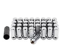 Wheel Accessories Parts 32 tuercas M14 x 1.5 de rosca de 14 x 1.5 pulgadas para camión de 1.9 pulgadas de largo, cromadas, 7 ranuras para Chevy Silverado GMC Sierra 2500 3500 Ford 2005+ F250 F350