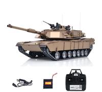 wheelfun 1/16 RC Main Battle Tank Abrams M1A2 Ruedas de chasis de metal Torreta de caja de engranajes de acero Rotación 360 Barril de rotación Batería de elevación de retroceso