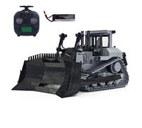 wheelfun Bulldozer hidráulico JDM-98 Ultra RC con control remoto de metal 1:14 Sistema de luces modelo Flysky ST8 Radio Sound Battery Hobby Grade Model para edades 14+ (gris)
