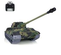 wheelfun Heng Long RC Tanque 1/16 7.0 Customized King Tiger 3888A Ruedas Metálicas Rebote Lanzamiento Infrarrojos Combate Torre Giratoria 360° Generador de Humos BB Shot Airsoft Tanque que dispara