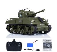 wheelfun Henglong 1/30 RC Battle Tank Sherman M4A3 3841-01 2.4G Tanques de control remoto Torreta giratoria de 320° Combate infrarrojo
