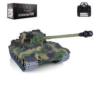 wheelfun Tanque Heng Long 1/16 7.0 mejorado alemán King Tiger RTR RC Tank 3888A, pistas de metal, torreta giratoria de 340°, infrarrojos, combate, levantamiento de barril, luz, sonido, BB tiro, tanque
