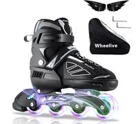 Wheelive Patines en línea Ajustables para Niños y Adultos, Inline Skates de Malla Transpirable con LED Ruedas para Niños, Niñas y Principiantes Caballeros Damas