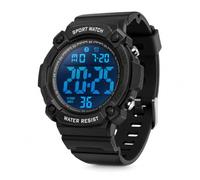 WhelLux Relojes deportivos digitales negros para hombre, impermeables, minimalistas de cara grande, uso al aire libre, retroiluminación LED, cronómetro, alarma y fecha, Negro
