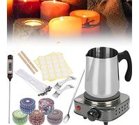 Whemyreat Crisol Para Fundir Cera,Fusor Eléctrico De Cera Para Velas,Juego Para Hacer Velas,Que Incluye Crisol,Placa Caliente Para Derretir Cera,Batidor Cuadrado,Pegatinas De Mecha,Mechas Para Velas