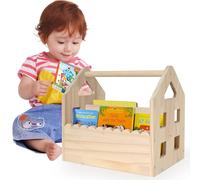 Whemyreat Estantería infantil de madera de pino Montessori, con asa, 2 estantes, pequeña, para habitación infantil, organizador de juguetes, 29,5 x 30,5 x 20 cm