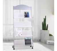 Whemyreat Expositores Soporte al suelo Portafolletos, Portarevistas, Expositor de libros,Quiosco Periódico Titular,3 hojas A4 de ancho,Porterevues,Con ruedas universales (plata)