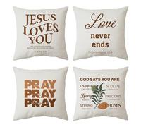 Whemyreat Paquete de 4 fundas de almohada cristianas bohemias de algodón de 18 pulgadas, regalo cristiano, versículo de la Biblia, Jesús, funda decorativa religiosa, funda de cojín para verano, otoño