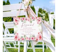 Whemyreat Placa de boda rústica con lazo, diseño floral de rosas rosas conmemorativas con texto en inglés «Loving Memory of Love ones Parents» Celebrating Ceremony Memories Seat
