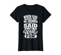 When God Made Me Grinned Fun Religious Humor Camiseta gráfica económica, Mujer, Negro, XS