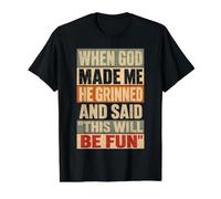 When God Made Me He Grinned Christian Humor Camiseta gráfica económica, Hombre, Negro, L