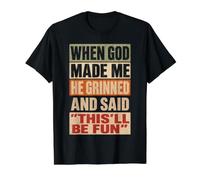 When God Made Me He Grinned Funny Christian Faith Camiseta gráfica económica, Hombre, Negro, S