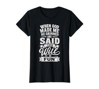 When God Made Me He Grinned Funny Christian Faith Camiseta gráfica económica, Mujer, Negro, S