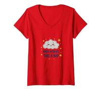 «When in Doubt Take a Nap Sleepy Cloud Cute Wall Art Camiseta Cuello V, Mujer, Rojo, S