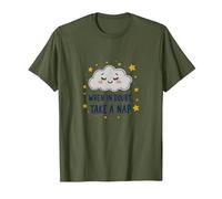 «When in Doubt Take a Nap Sleepy Cloud Cute Wall Art Camiseta, Hombre, Verde Oliva, 3XL