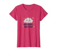 «When in Doubt Take a Nap Sleepy Cloud Cute Wall Art Camiseta, Mujer, Rojo Jaspeado, XXL