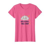 «When in Doubt Take a Nap Sleepy Cloud Cute Wall Art Camiseta, Mujer, Rosa Jaspeado, M