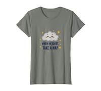 «When in Doubt Take a Nap Sleepy Cloud Cute Wall Art Camiseta, Mujer, Verde Militar Jaspeado, 3XL