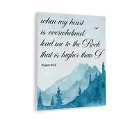 When My Heart is Overwhelmed Canvas Wall Art Psalm 61:2 Religious Scripture Print for Christian Home Office Bible Verse Wall Decor(Framed,16x24inch(40x60cm))