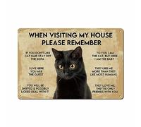 When Visiting My House Please Remember - Decoración de pared vintage con reglas de gato, letrero de metal negro para decoración de apartamento, decoración de casa de gato, 8 x 12 pulgadas, divertidos