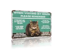 "When VISITING My House PLEASE REMEMBER" Vintage Decorativo Pared Gato Arte Estaño Metal Pared Póster Decoración 20 x 30 cm (2447)