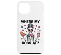 Where My Dogs At Hotdog Patriotic Hot Dogs American USA Flag Carcasa para iPhone 13