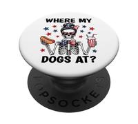 Where My Dogs At Hotdog Patriotic Hot Dogs American USA Flag PopSockets PopGrip Adhesivo